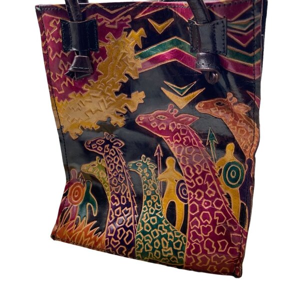 Vintage Hato Hasi Leather Colorful Giraffe Trees Shoulder Bag Purse 9”x5”x8” - Picture 2 of 8
